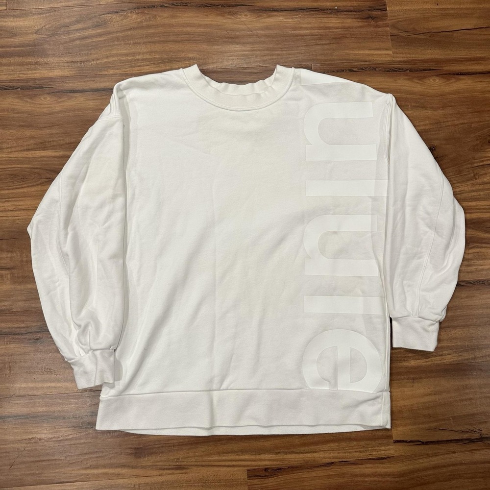Lululemon Sweatshirt Womens Large White Pullover Crewneck Relaxed Logo Knit